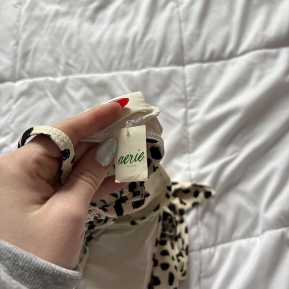 NWT Aerie Womens Size Small Long Beige Polka Dot Cheetah Bow Summer Beach - Picture 9 of 9